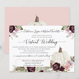 Burgundy Blush Floral Pumpkin Virtual Wedding Invitation