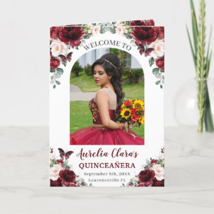 Burgundy Blush Floral Quinceañera Order of Events Programme