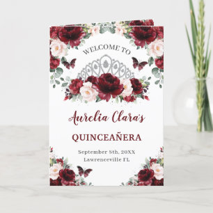Burgundy Blush Floral Quinceañera Order of Events Programme