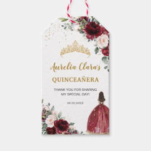 Burgundy Blush Floral Quinceañera Princess Favour Gift Tags