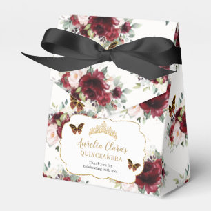 Burgundy Blush Floral Quinceañera Tiara Butterfly  Favour Box