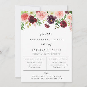Burgundy Blush Floral Rehearsal Dinner Invitation