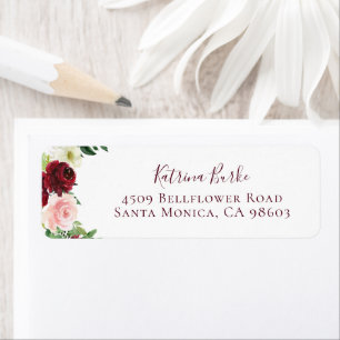 Burgundy Blush Floral Return Address