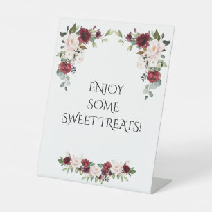 Burgundy Blush Floral Sweet Treats Wedding Sign