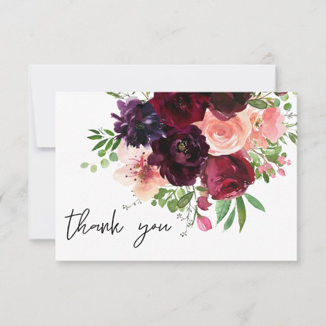 Burgundy & Blush Floral Thank You Card (Front)