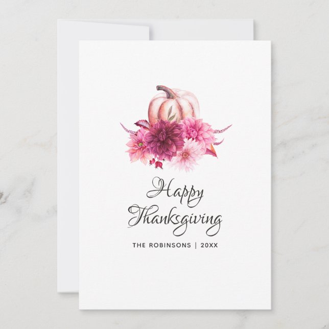 Burgundy & Blush Floral Thanksgiving Photo Collage Holiday Card (Front)