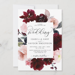 Burgundy Blush Floral Watercolor The Wedding Invitation