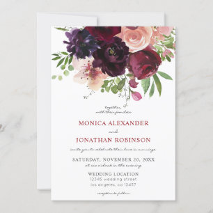 Burgundy & Blush Floral Wedding 2 V2 Invitation