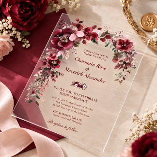 Burgundy Blush Floral Wedding Acrylic Invitations