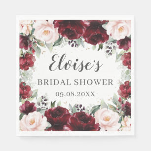 Burgundy Blush Floral Wedding Bridal Baby Shower   Napkin