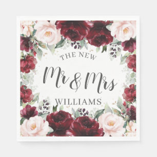 Burgundy Blush Floral Wedding Bridal Baby Shower Napkin