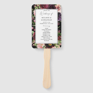 Burgundy & Blush Floral Wedding Ceremony Program B Hand Fan