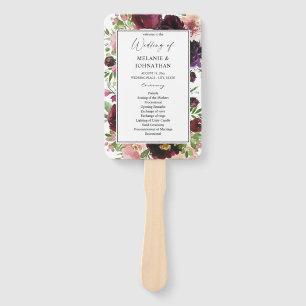 Burgundy & Blush Floral Wedding Ceremony Program  Hand Fan