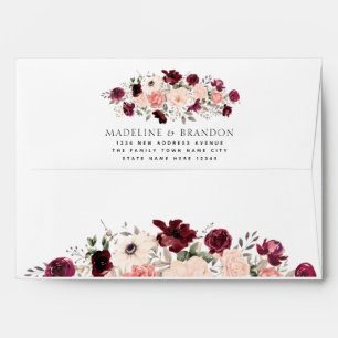 Burgundy Blush Floral Wedding Envelope