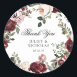 Burgundy & Blush Floral Wedding Favour Classic Round Sticker<br><div class="desc">Elegant burgundy and blush floral wedding thank you favour round stickers.</div>