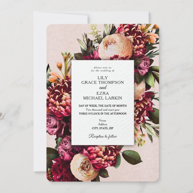 Burgundy & Blush Floral Wedding Invitation (Front)