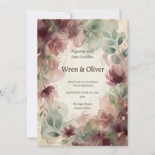 Burgundy Blush Floral Wedding Invitation
