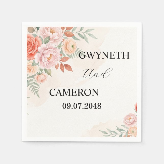 Burgundy Blush Floral Wedding Napkins (Front)