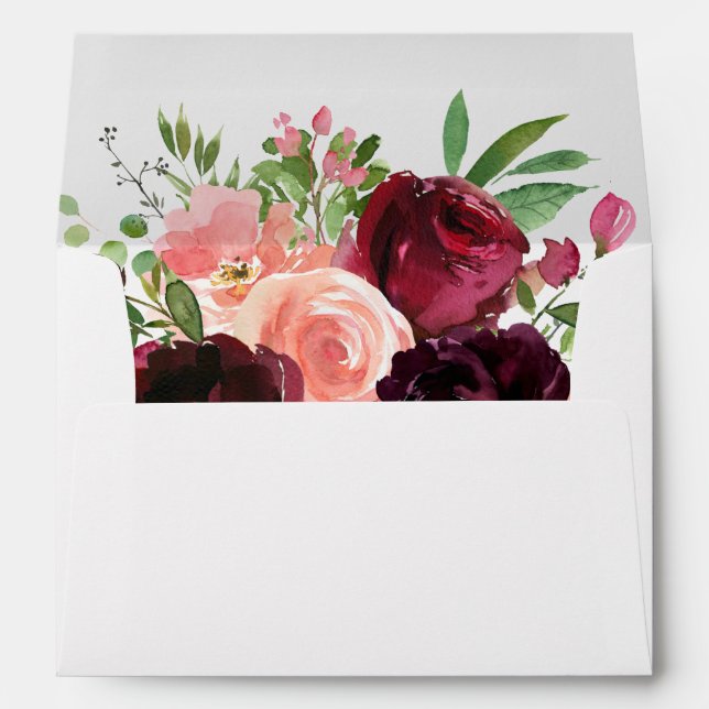 Burgundy & Blush Floral Wedding or Party Envelope (Back (Bottom))