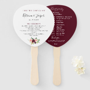 Burgundy Blush Floral Wedding Program Hand Fans