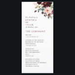 Burgundy & blush floral wedding program programme<br><div class="desc">This card features watercolor burgundy red and blush pink flowers. The text details and colours can be personalised.</div>