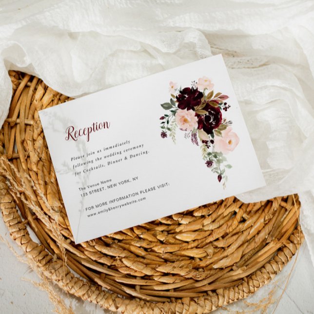 burgundy blush floral wedding reception card (Creator Uploaded)