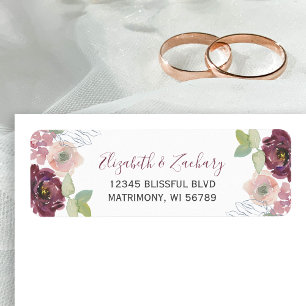 Burgundy Blush Floral Wedding Return Address