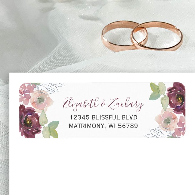 Burgundy Blush Floral Wedding Return Address (Creator Uploaded)