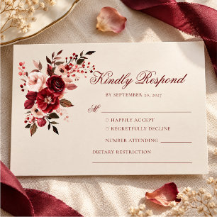 Burgundy Blush Floral Wedding RSVP Card