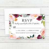 Burgundy Blush Floral Wedding RSVP Guest Count