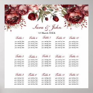 Burgundy Blush Floral Wedding Seating Chart