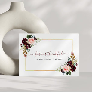 burgundy blush floral wedding thank you card