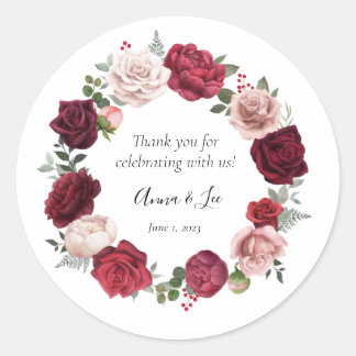 Burgundy Blush Floral Wedding Thank You Stickers