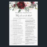 Burgundy Blush Floral Wedding Traditions Game<br><div class="desc">Simply press the customise it button to edit texts,  further re-arrange and format the style and placement of the texts.  Matching items available in store!  Answer Key: 1.L 2.P 3.E 4.N 5.B 6.A 7.G 8.M 9.O 10.H 11.D 12.C 13.J 14.K 15.F 16.R 17.I 18.Q (c) The Happy Cat Studio.</div>