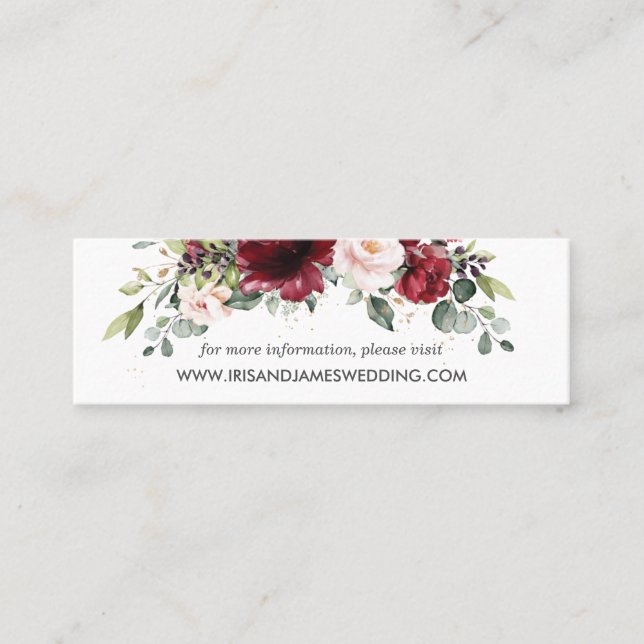 Burgundy Blush Floral Wedding Website Card Mini (Front)