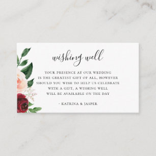 Burgundy Blush Floral Wedding Wishing Well Enclosure Card