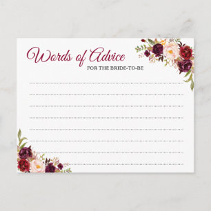 Burgundy Blush Floral Wedding Words of Advice Card