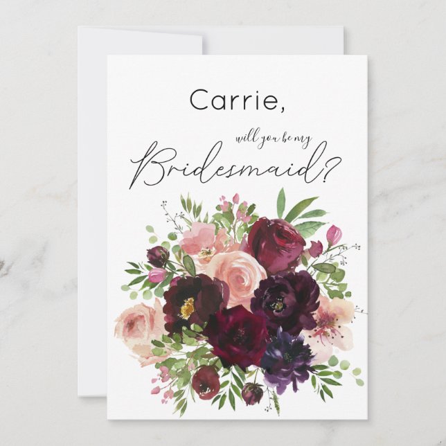 Burgundy & Blush Floral Will You Be My Bridesmaid? Invitation (Front)