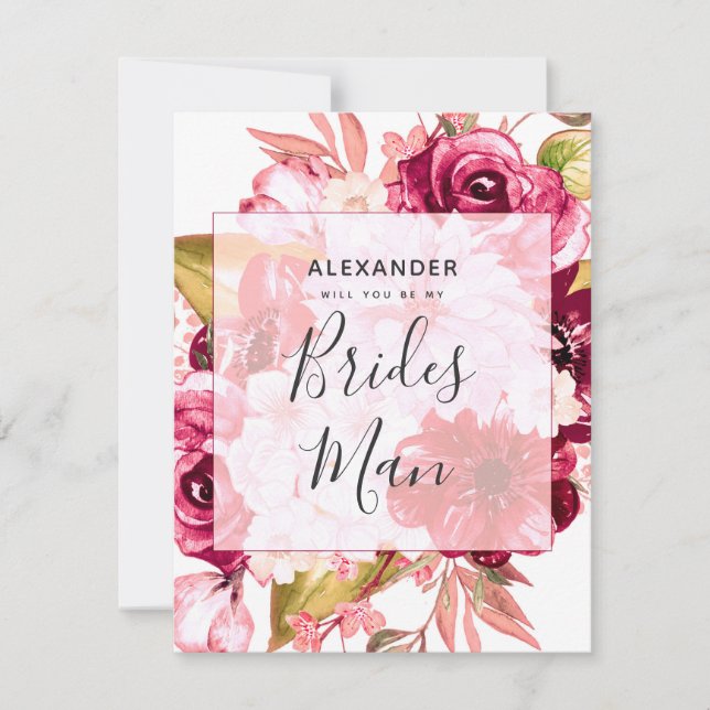 Burgundy & Blush Floral Will You Be My Bridesman Invitation (Front)