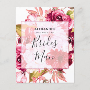 Burgundy & Blush Floral Will You Be My Bridesman Invitation