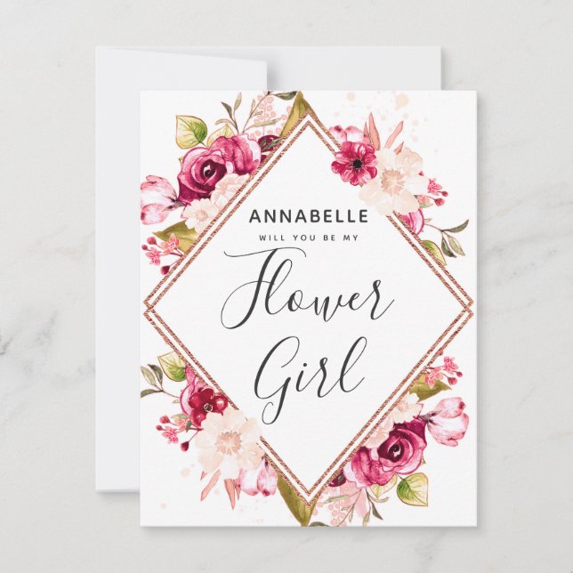 Burgundy & Blush Floral Will You Be My Flower Girl Invitation (Front)
