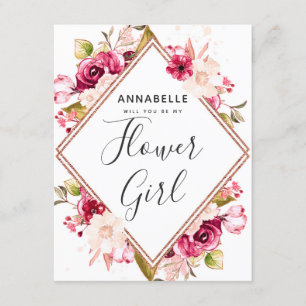 Burgundy & Blush Floral Will You Be My Flower Girl Invitation