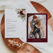 Burgundy Blush Floral Winter Bridal Shower Invite