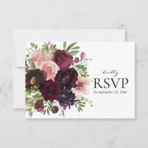 Burgundy & Blush Floral with Meal Option Wedding RSVP Card