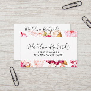 Burgundy & Blush Floral with Social Media Icons Business Card