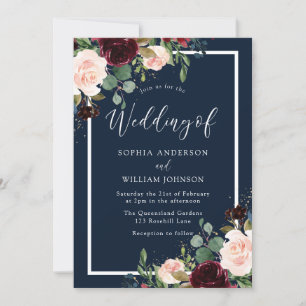 Burgundy & Blush Flowers Blush Wedding Invitation