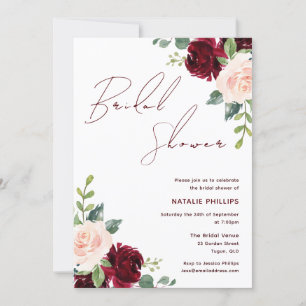 Burgundy & Blush Flowers Bridal Shower Invitation
