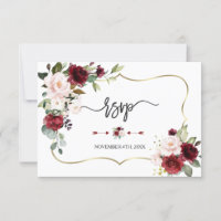 Burgundy Blush Flowers Gold Frame Wedding