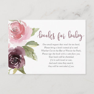 Burgundy blush girl baby shower book request enclosure card