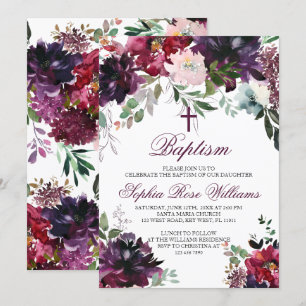 Burgundy Blush Girl Baptism Invitation